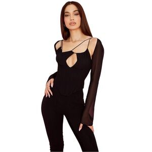 House of CB Black Sheer Sleeve Blouse